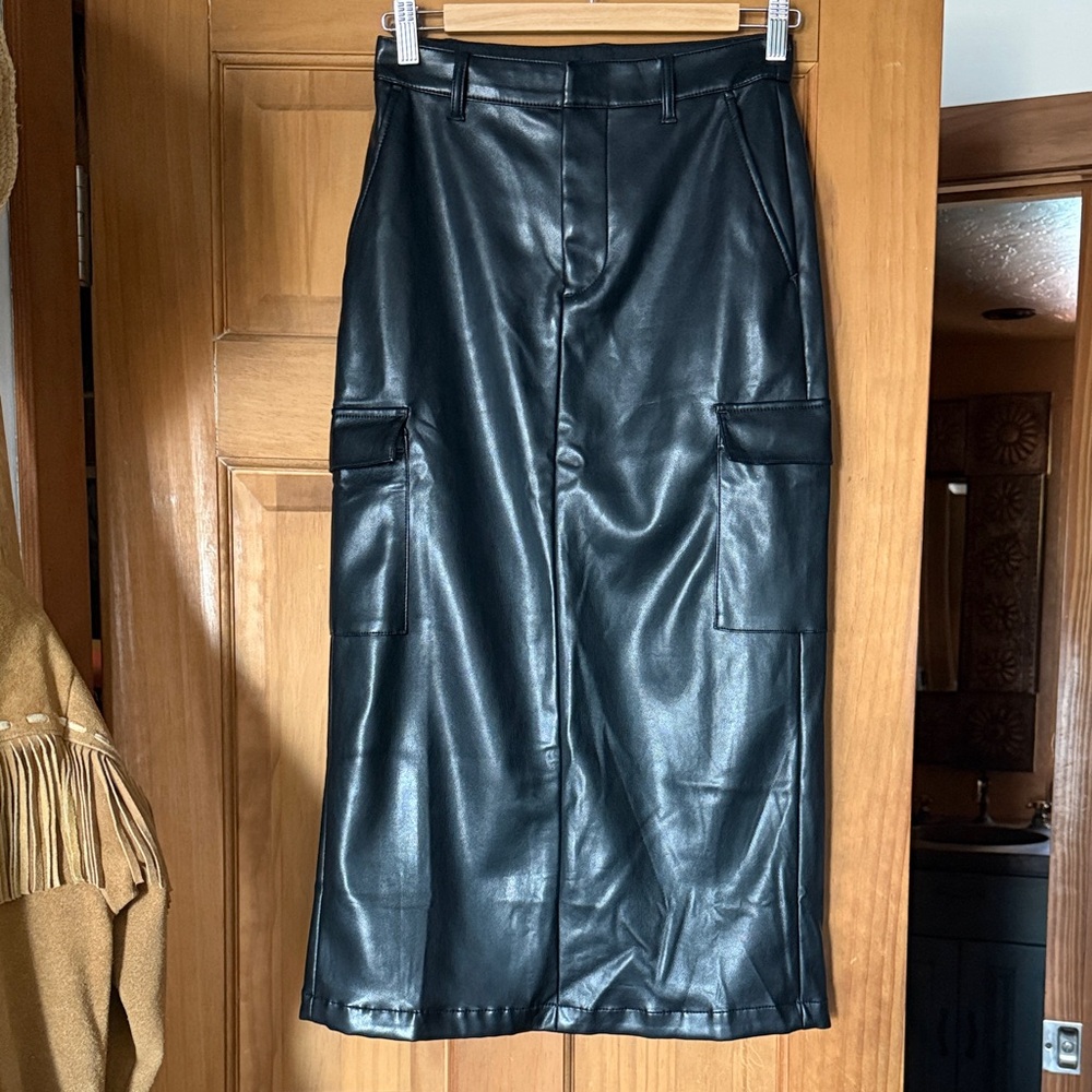 Black faux Leather Midi Skirt